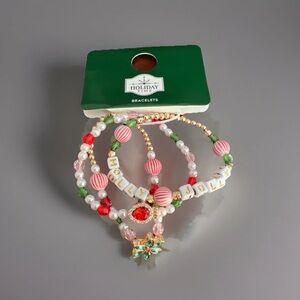 Festive Holiday Time Stretch Bracelets, HOLLY JOLLY Christmas